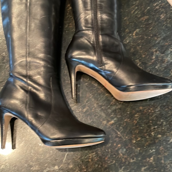 COACH Grace Womens Black Leather Knee High, High Heeled Boot, silver logo Sz 10 - Picture 6 of 10